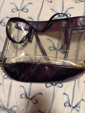Clear Tote Bag with Metallic Purple Trim - Women Accessories